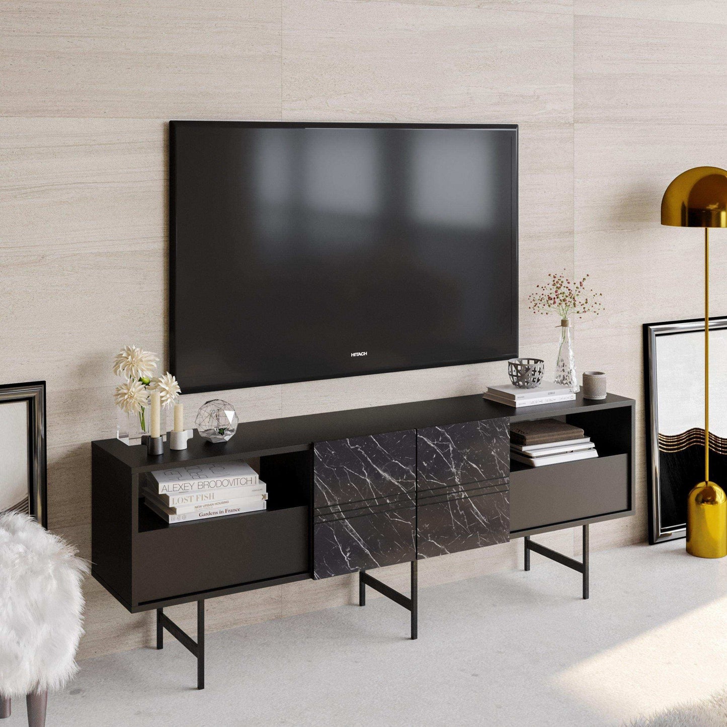 Derin 71" Media Console and TV Stand with Cabinets and Shelves for TVs up to 80"