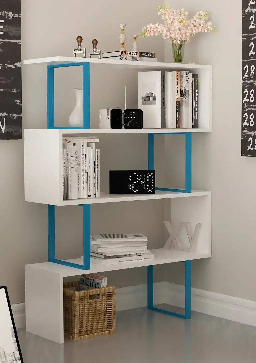 Adriana 49" Tall Metal Manufactured Wood Geometric Bookcase