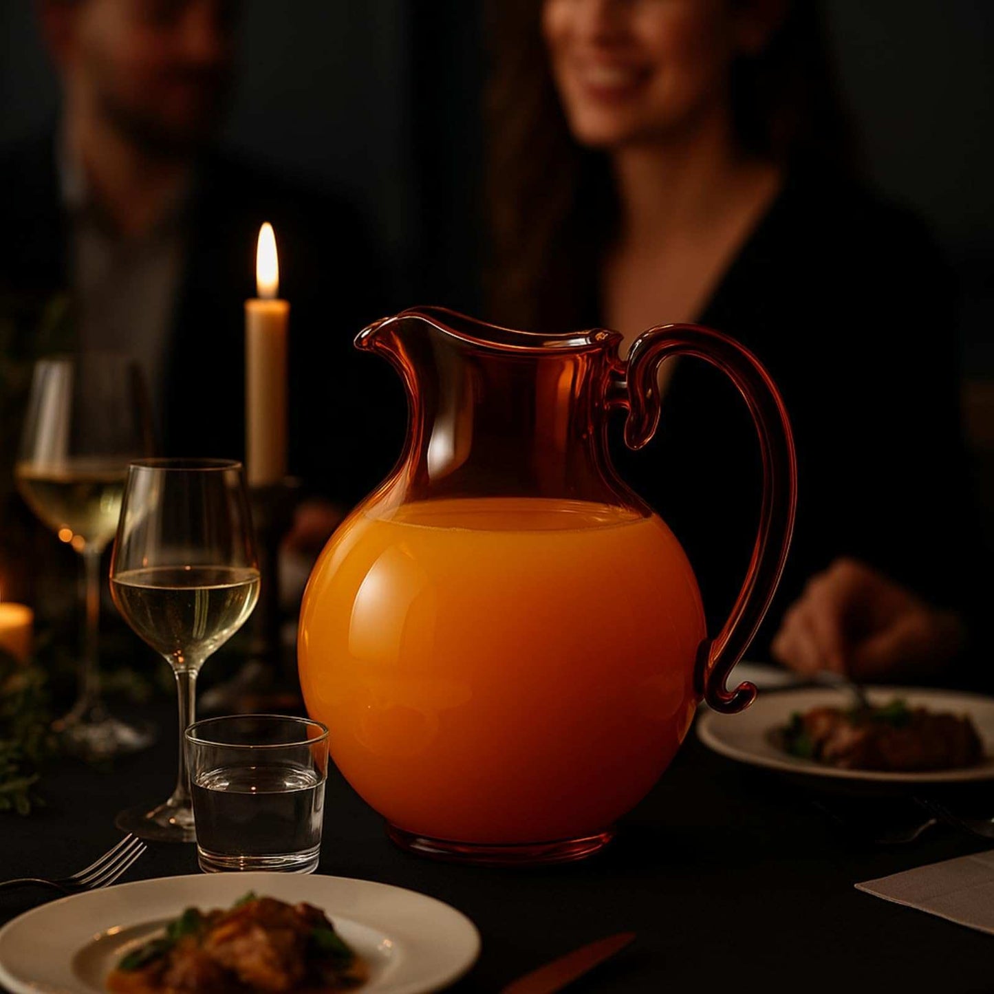 talian Design Amber Glass Jug Mouth-Blown Venetian Pitcher 750ml Handmade Murano