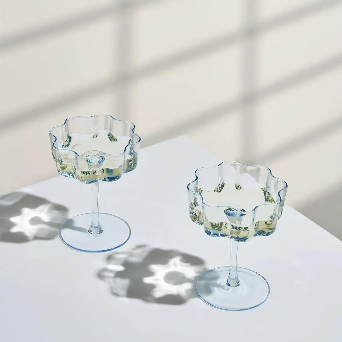 Flower Wave Coupe Cocktail Colored Glasses | Set of 2 | Cobalt Blue