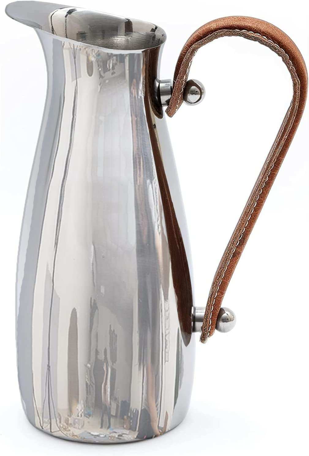 Silver Stainless Steel Water Pitcher, Leather Handle