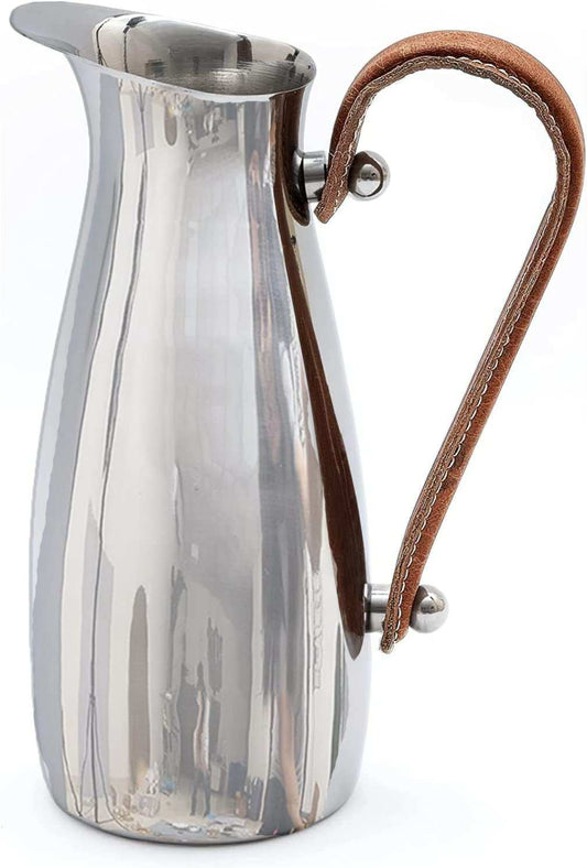 Silver Stainless Steel Water Pitcher, Leather Handle