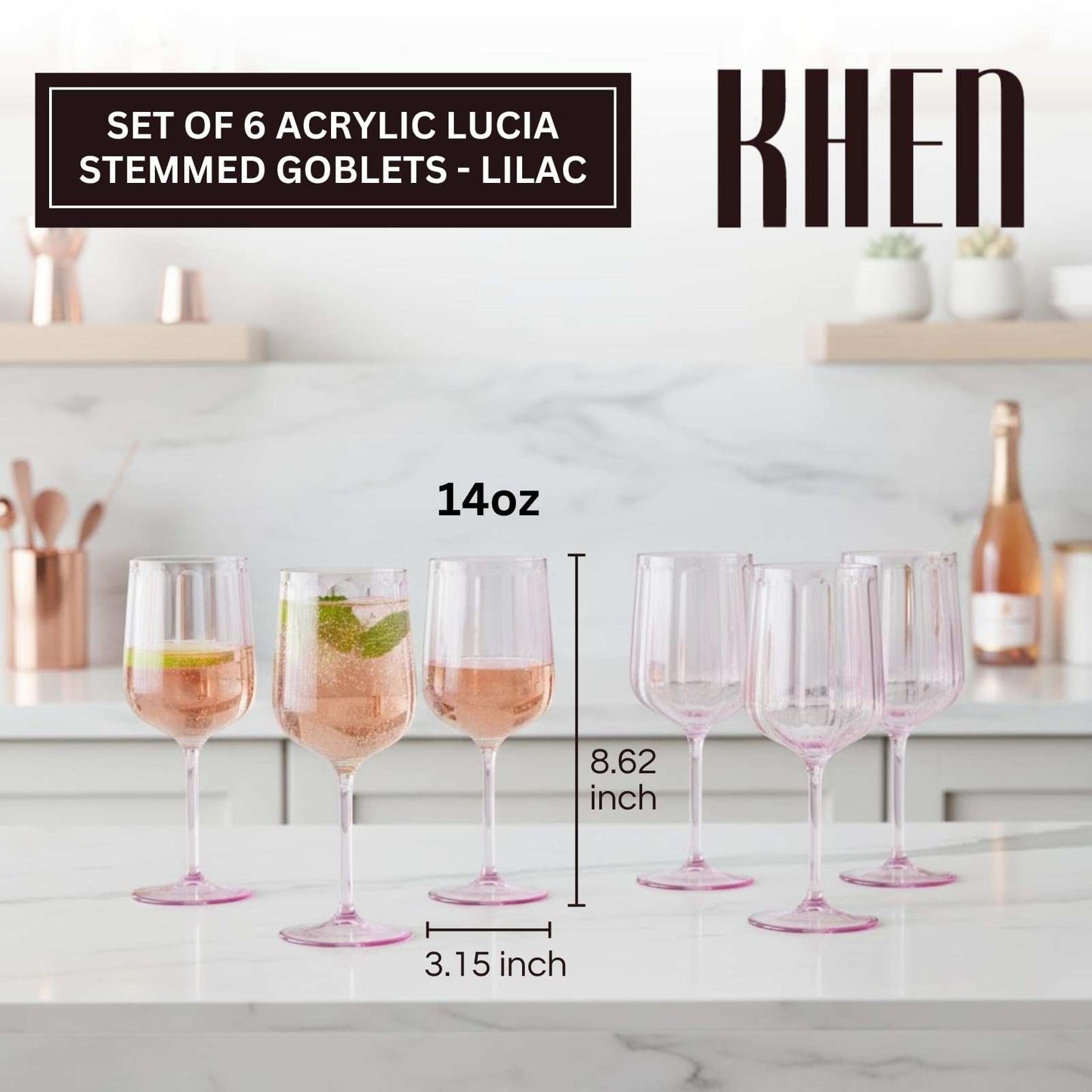 Khen Acrylic Lucia Stemmed Goblets -  Set of 6 | 14oz | Lilac