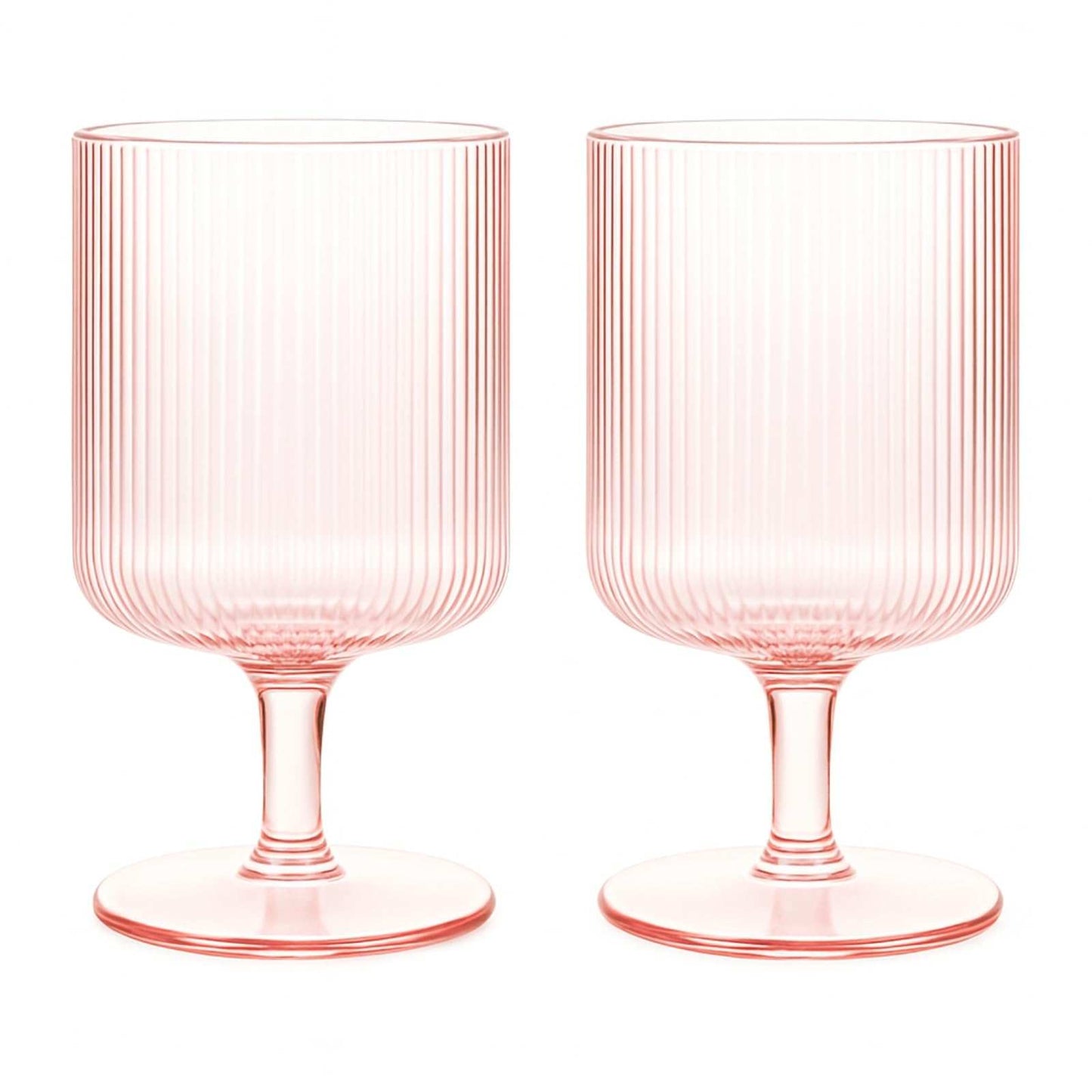 Khen Ripple Textured Blush Pink Stemmed Glass Wine Goblets | Set of 2