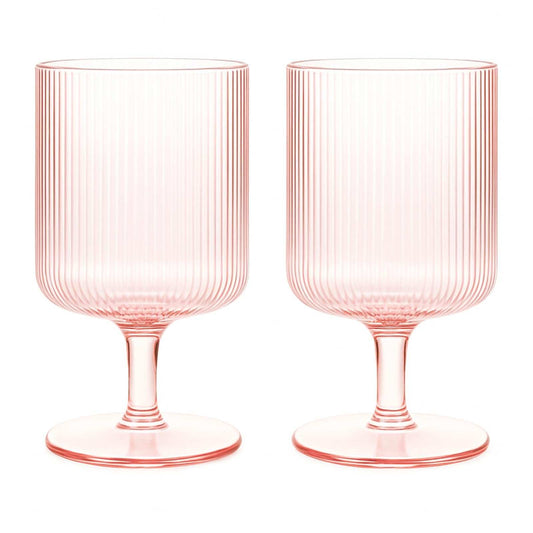 Khen Ripple Textured Blush Pink Stemmed Glass Wine Goblets | Set of 2