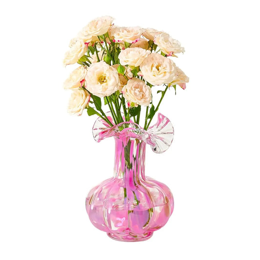 Soft Bloom Hand‑Blown Glass Flower Vase Décor  – 7″ 