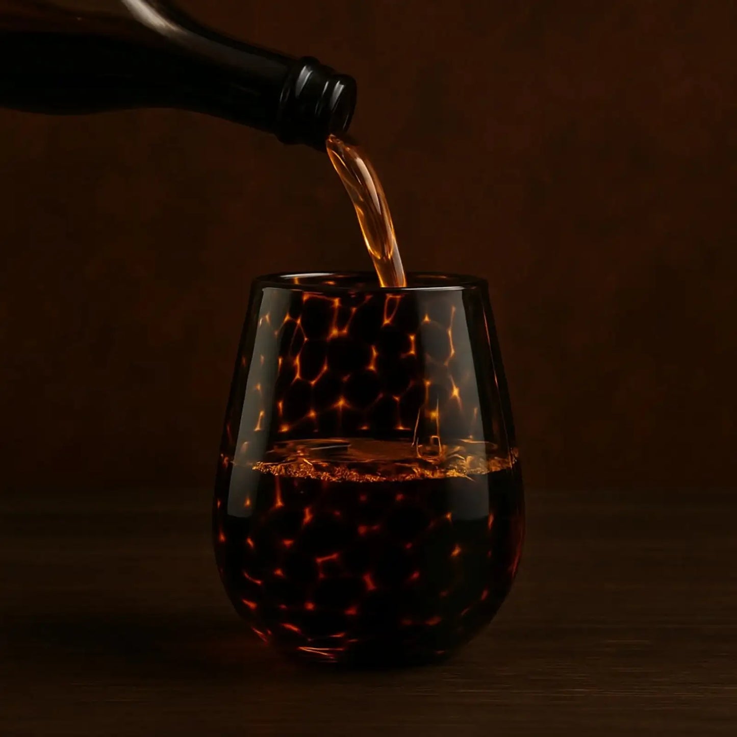 Leopard Print Amber Colored Stemless Wine Glass |  Set of 2