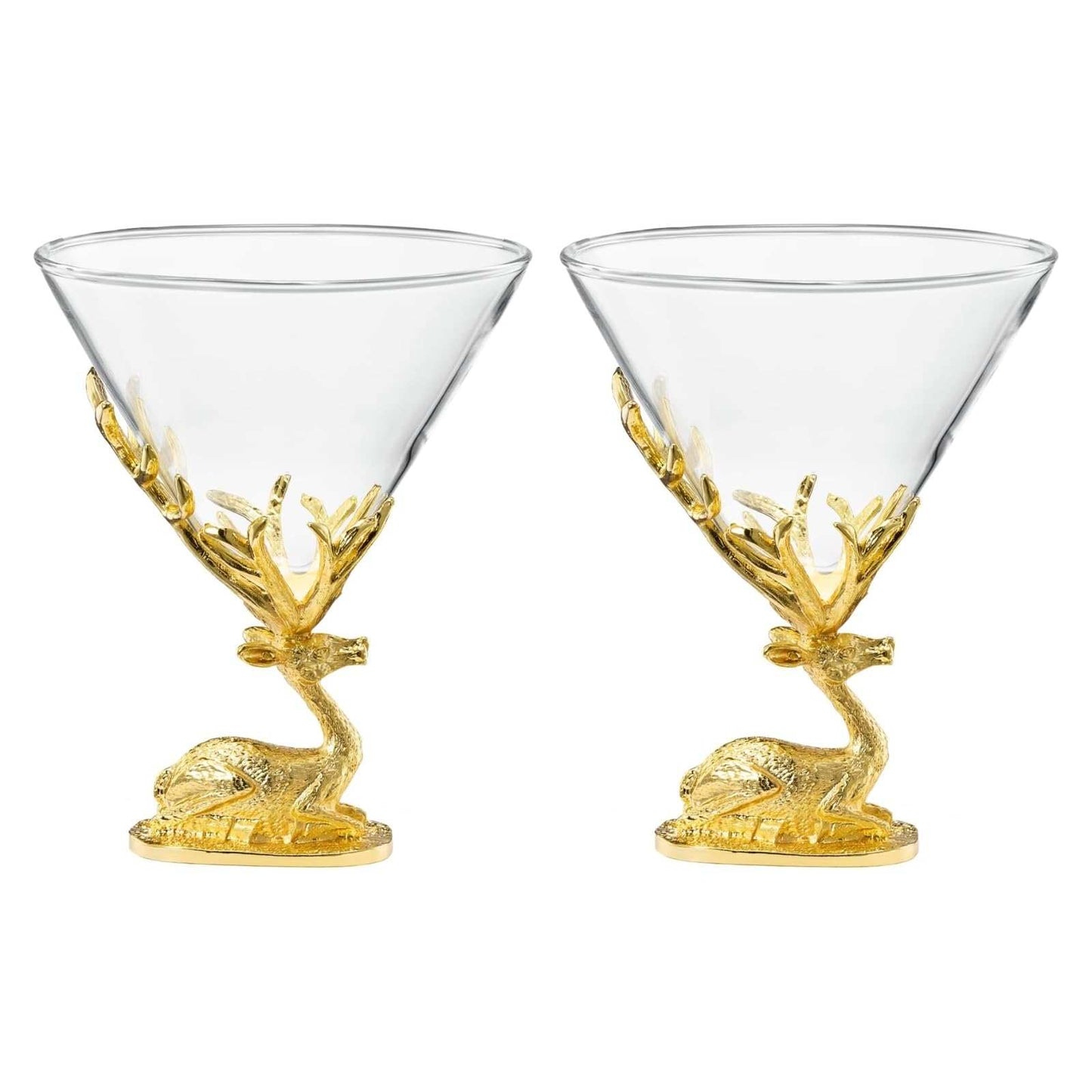 Stag Antler Cocktail Glasses Set of 2 Gold Deer Design Elegant Animal Inspired Barware