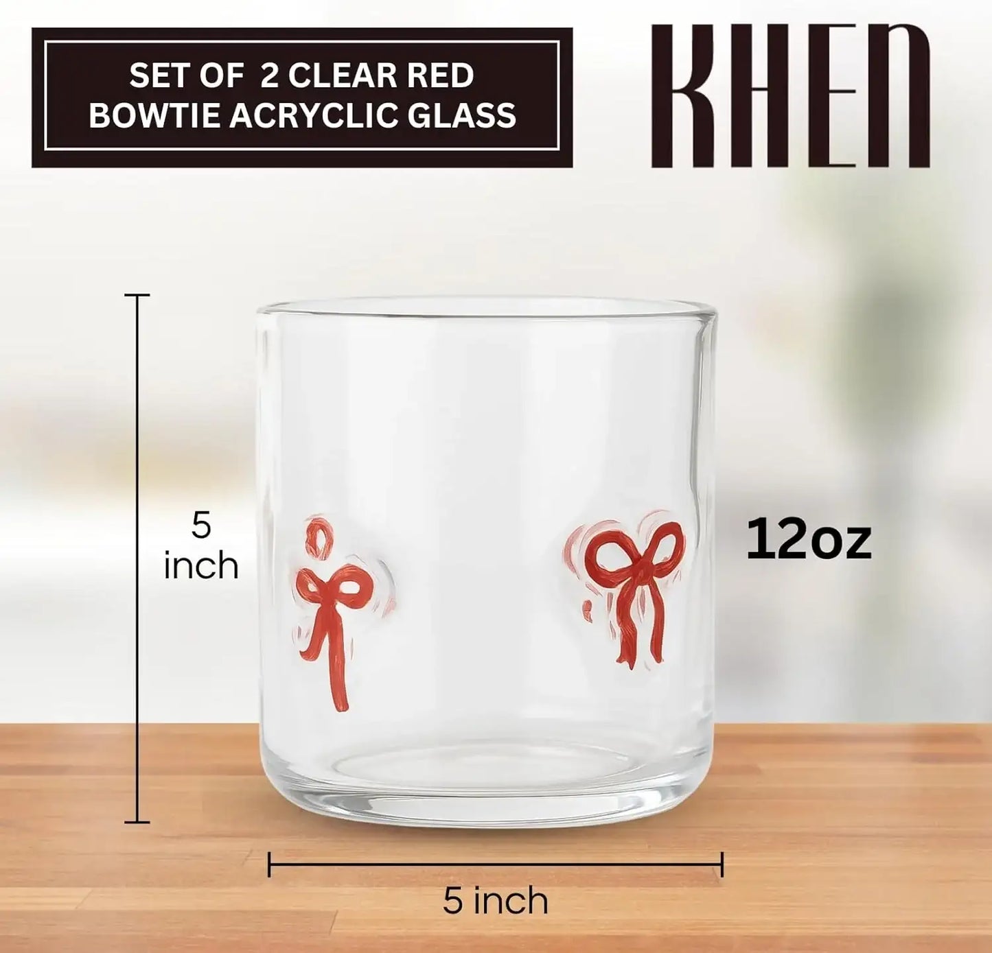 Red Bowtie Tumbler | Clear Water or Juice Glasses | Set of 2