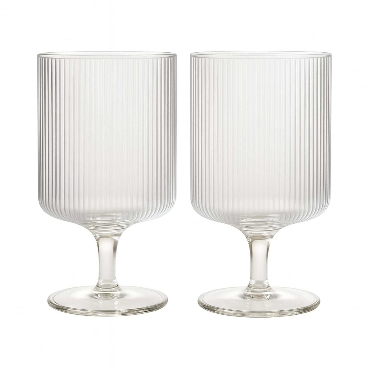 Khen Textured Clear Glass Ribbed Modern Elegant Wine Goblets | Set of 2