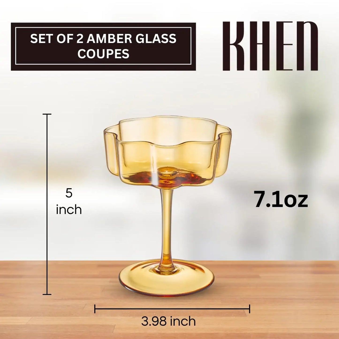 Flower Wave Coupe Cocktail Colored Glasses | Set of 2 | Amber