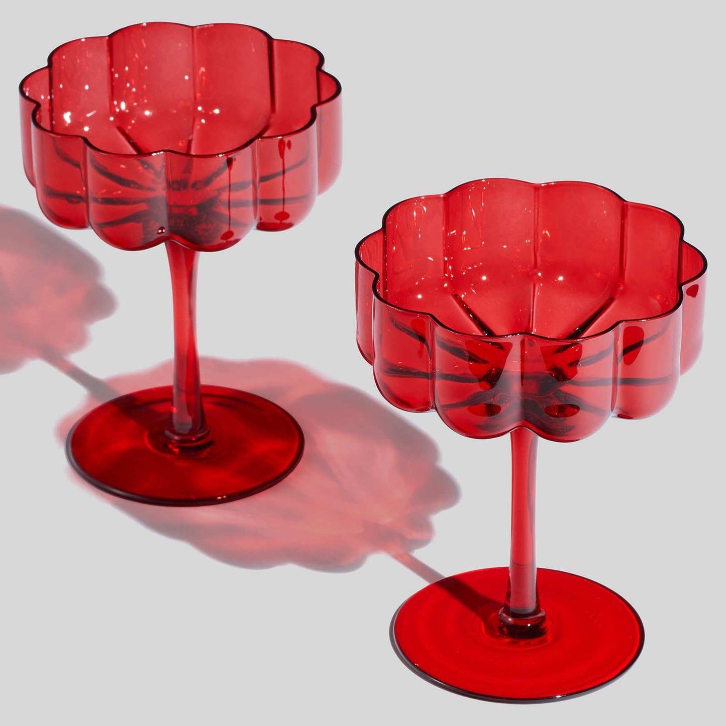 Flower Vintage Wavy Glass Coupes Martini, Champagne & Cocktail Coupes - Set of 2