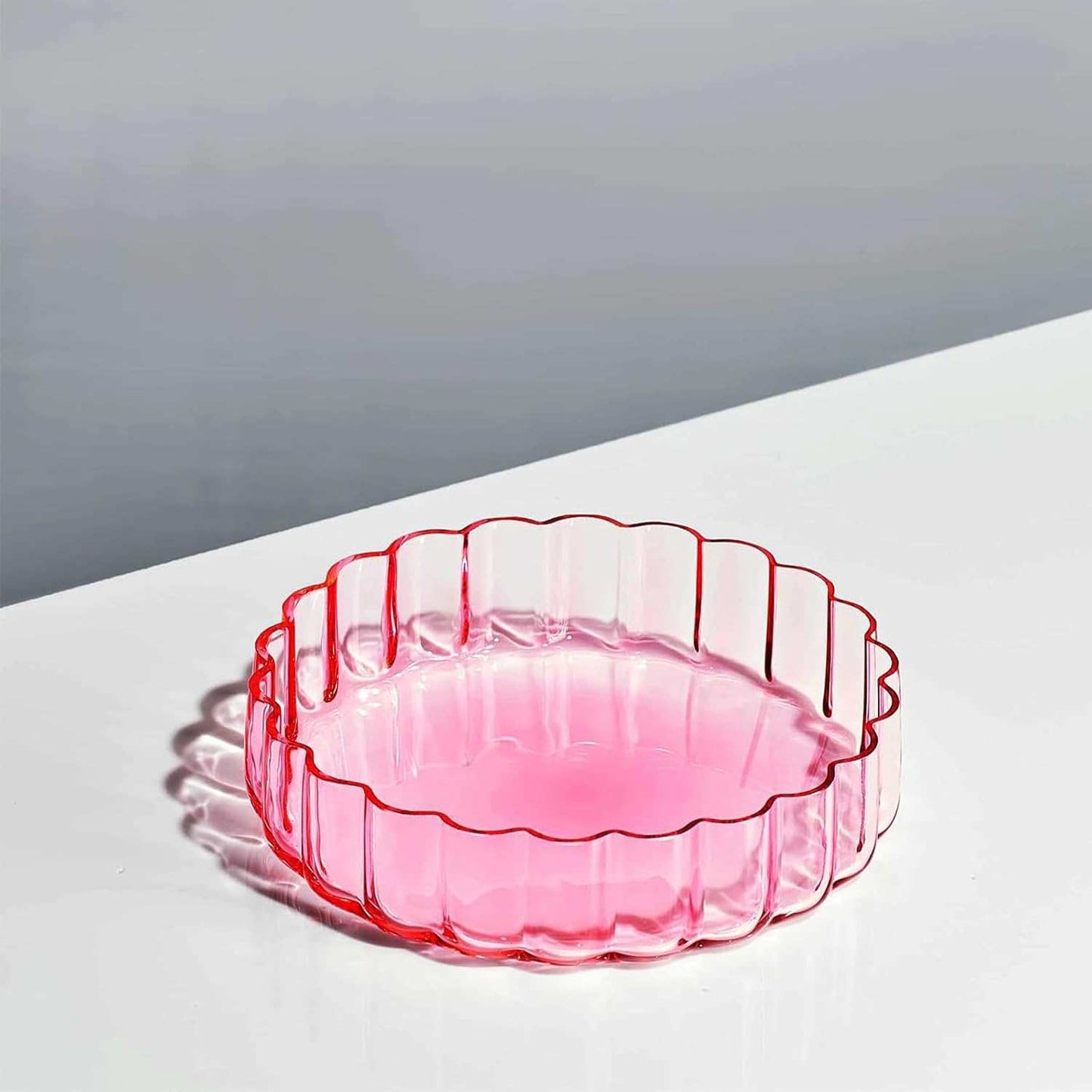Khen Glass Flower Wave Colored Plates | Set of 2 | Blush Pink Green