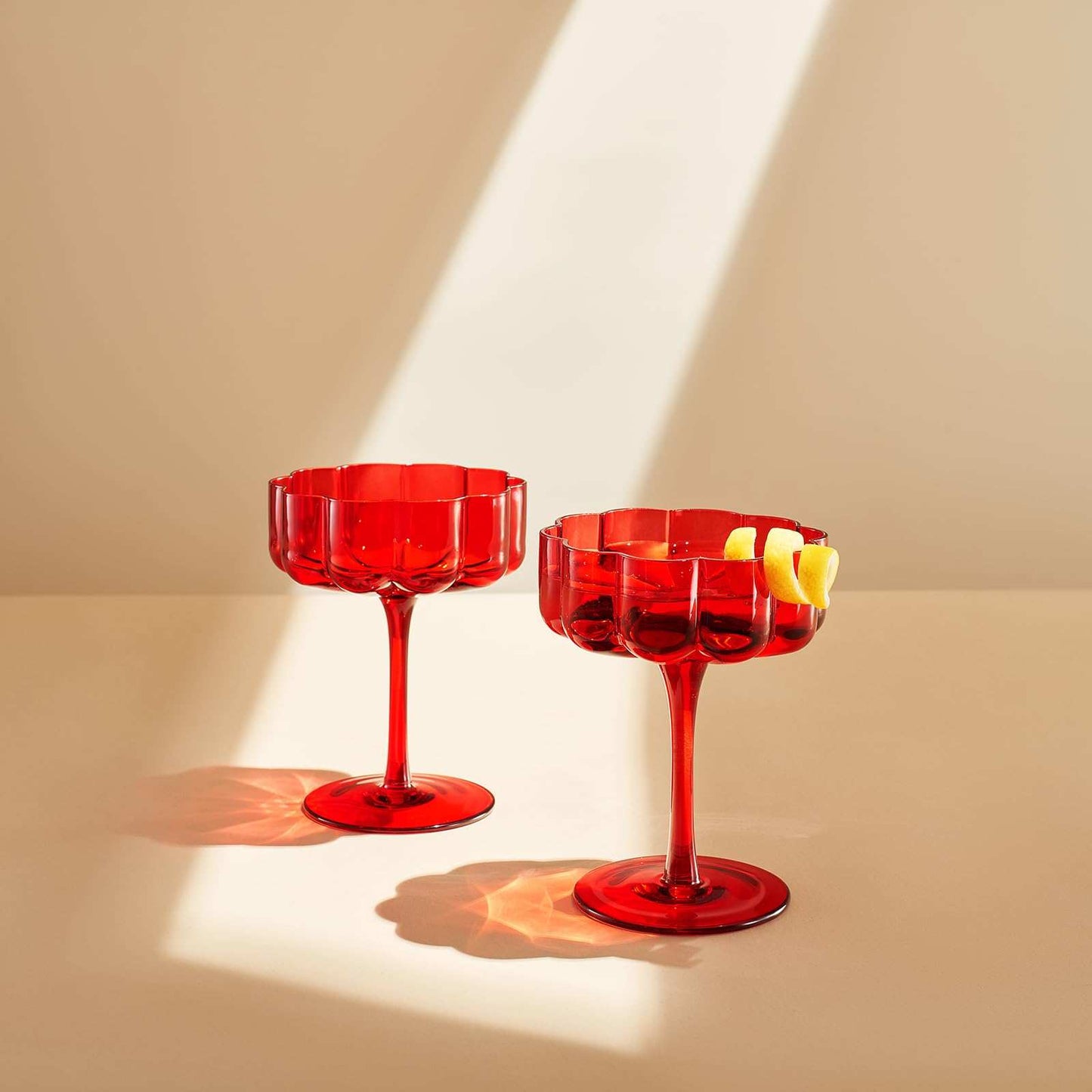 Flower Vintage Wavy Glass Coupes Martini, Champagne & Cocktail Coupes - Set of 2