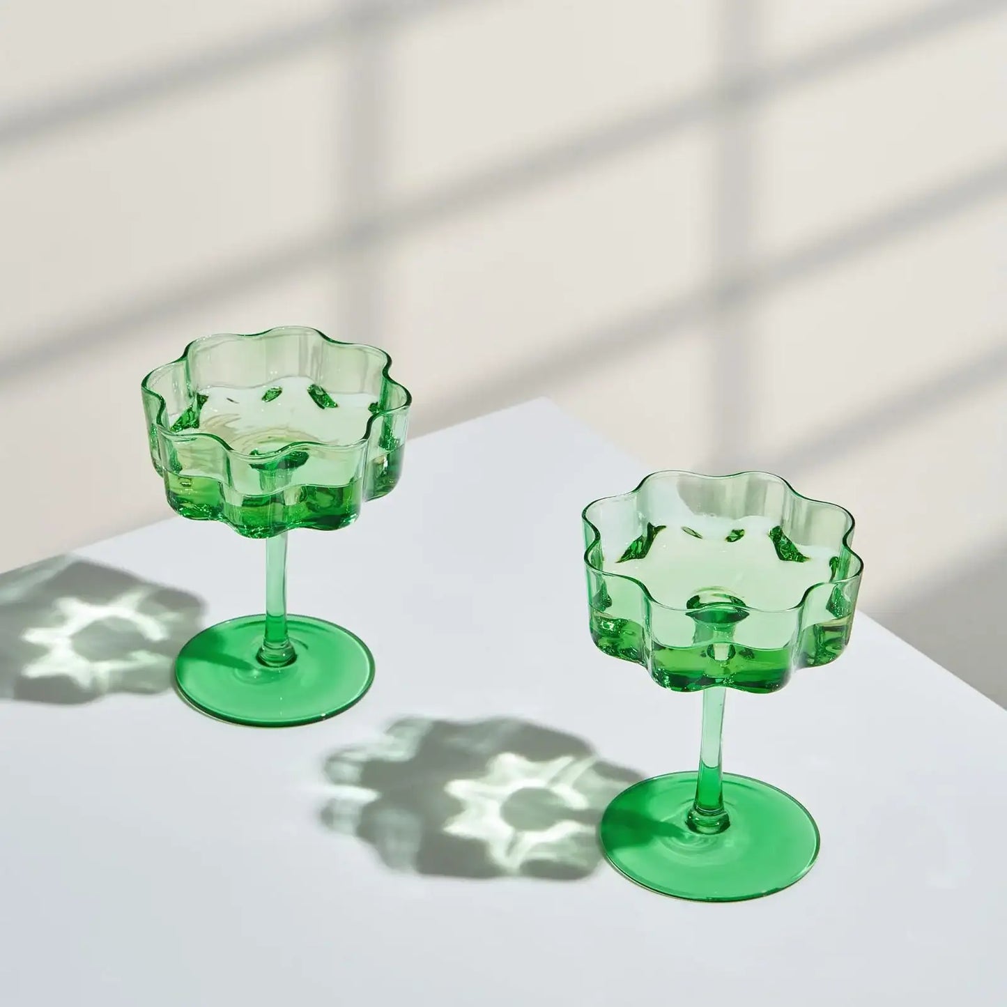 Flower Wave Coupe Cocktail Colored Glasses | Set of 2 | Jade