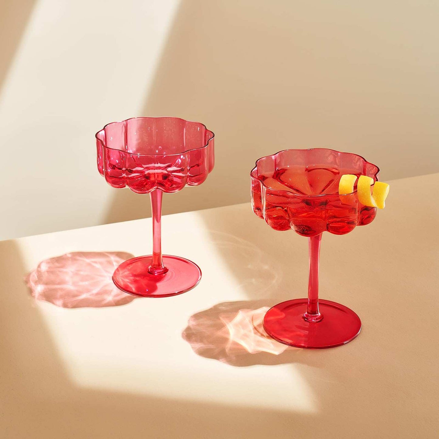 Flower Vintage Wavy Glass Coupes Martini, Champagne & Cocktail Coupes - Set of 2