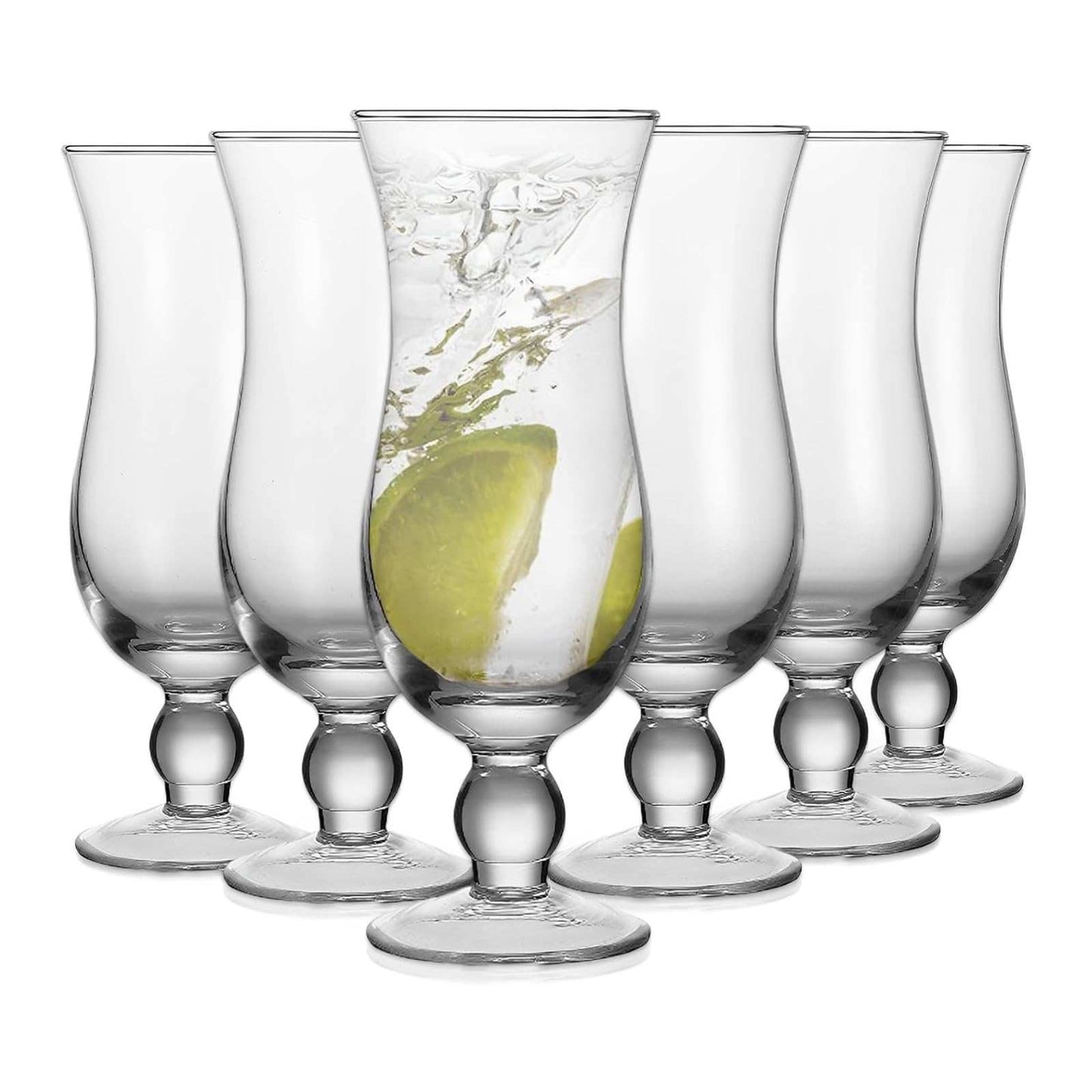 Hurricane Glassware Set of 6, Clear Glass Drinkware