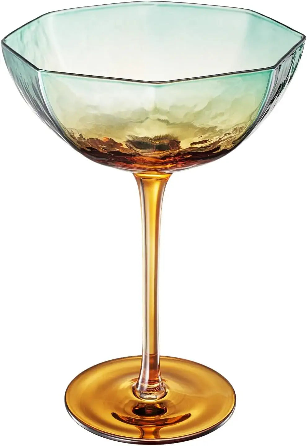 Khen Hexagonal Coupe Glasses Elegant Break Resistant  - Set of 2 Teal + Brown