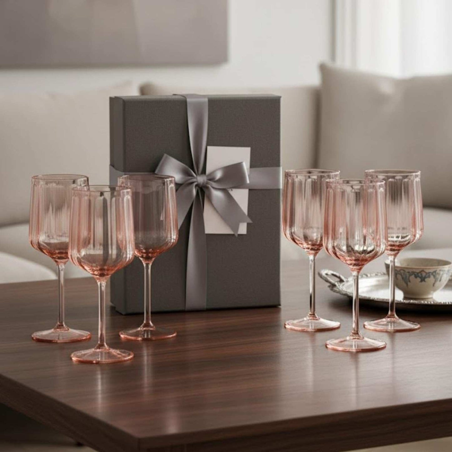 Khen Acrylic Lucia Stemmed Goblets - Set of 6 |14oz | Pink