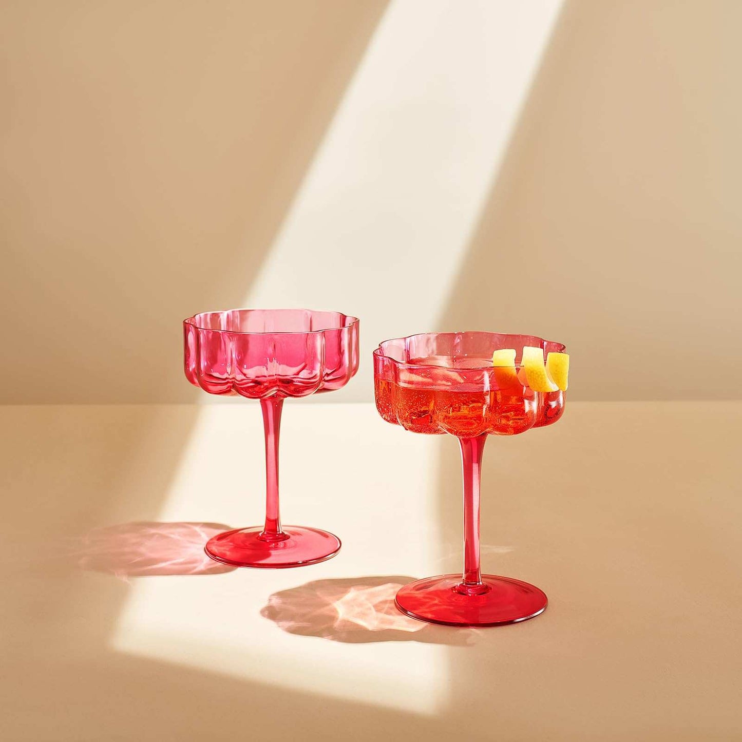 Flower Vintage Wavy Glass Coupes Martini, Champagne & Cocktail Coupes - Set of 2