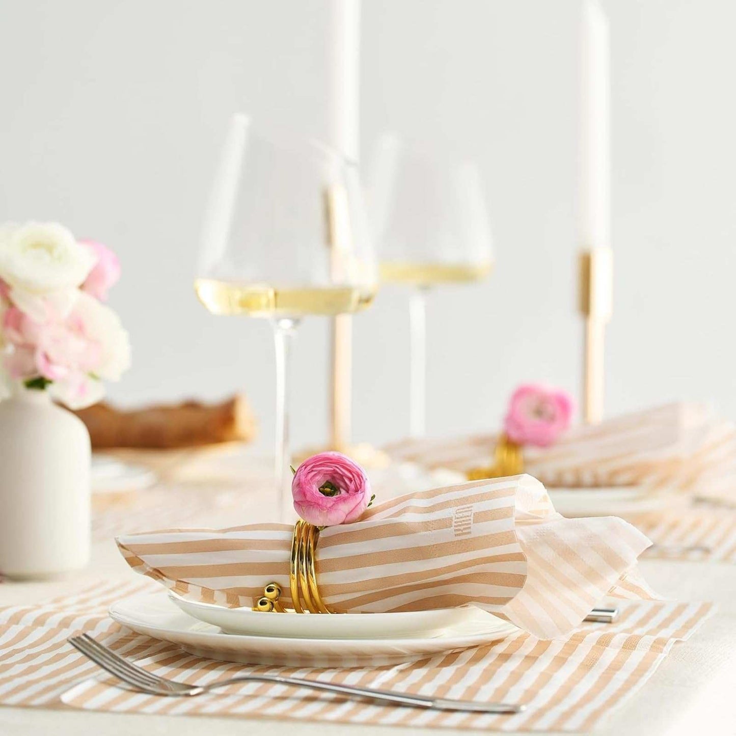 Tonal Striped Disposable Napkin Beige Set of 50 Pieces