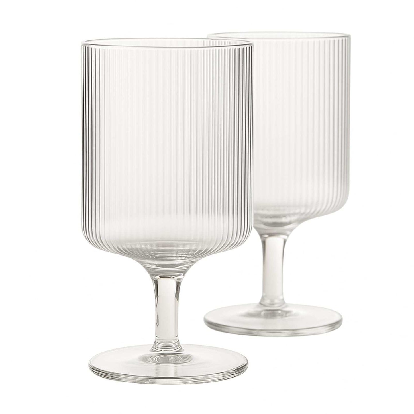 Khen Textured Clear Glass Ribbed Modern Elegant Wine Goblets | Set of 2