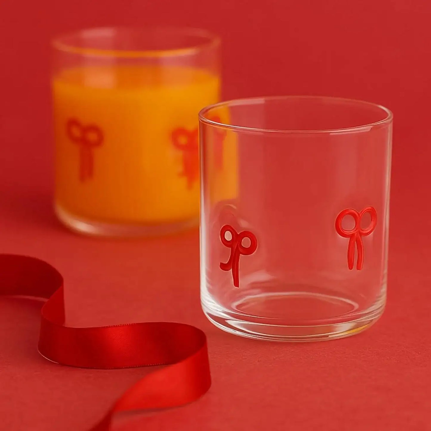 Red Bowtie Tumbler | Clear Water or Juice Glasses | Set of 2