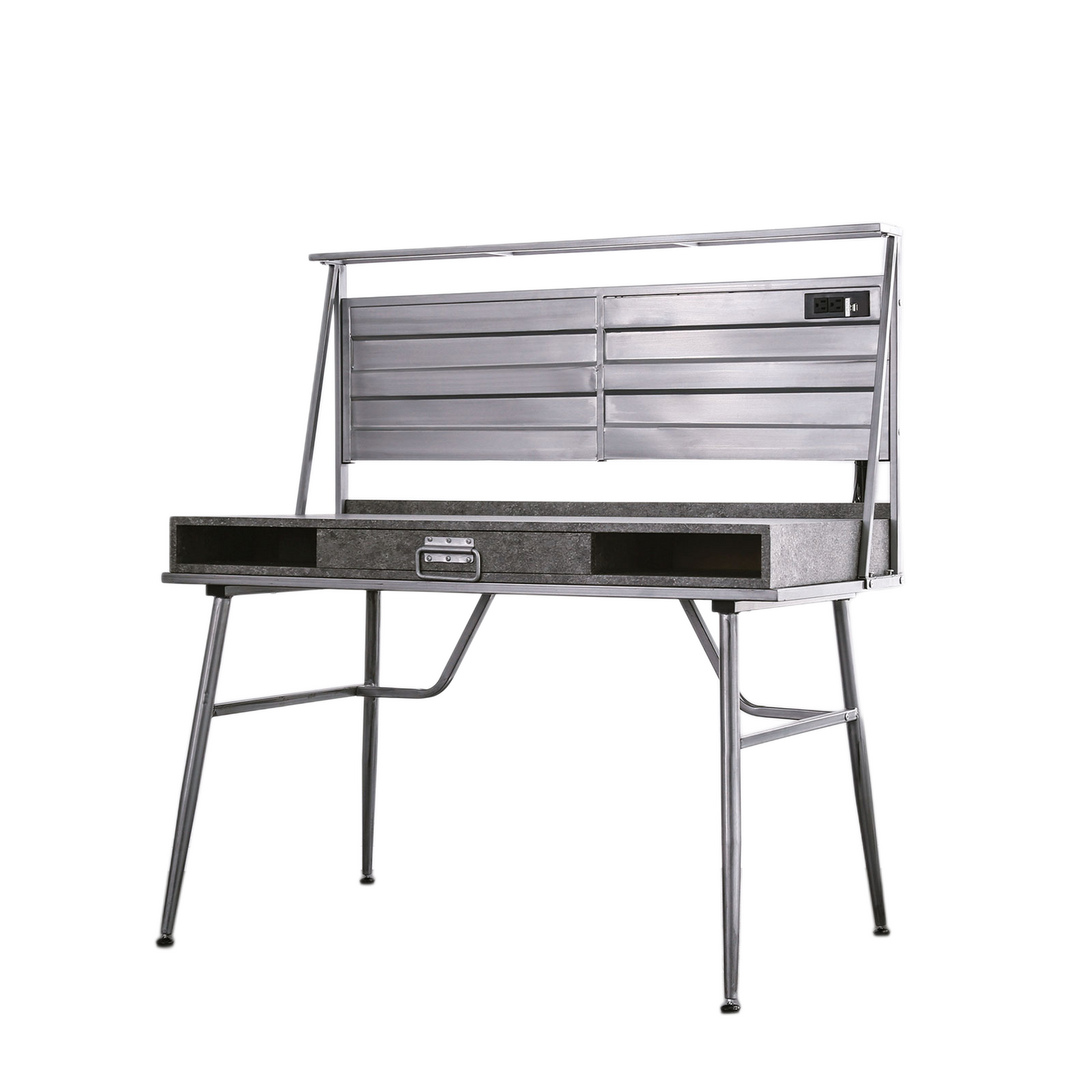 Modern Industrial Computer Desk USB Port One Drawer And Two Shelves With Metal Legs