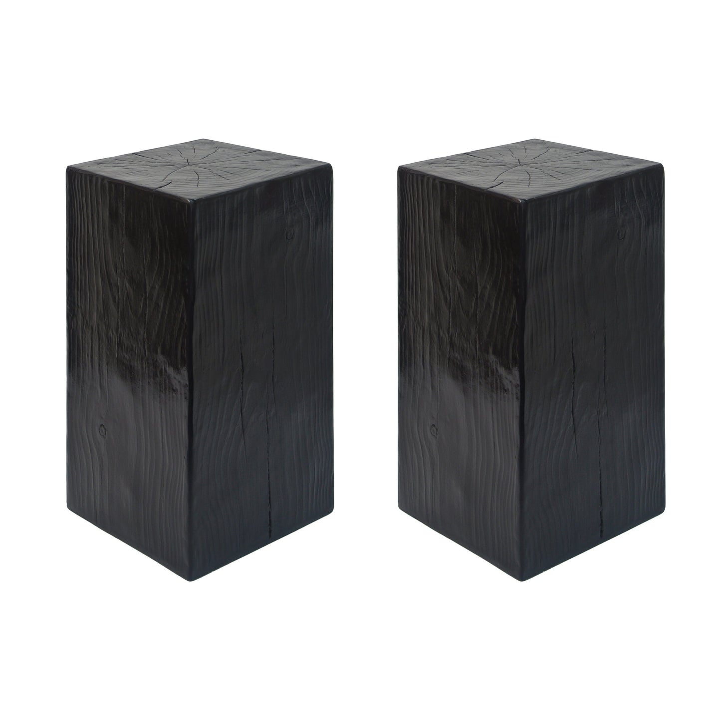 Wood-Look Square-Column MGO End Table,  H27.75',Wood-Like Distressed Finish, Mix with Different Heights, Indoor Outdoor Use,Black Color