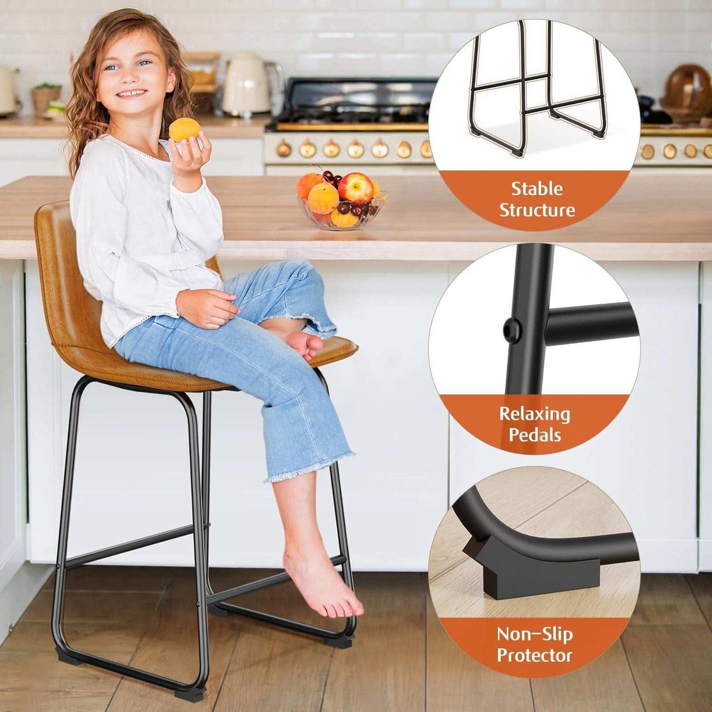 Bar Stools Set Of 4 26 Inch Brown PU Leather Counter Height
