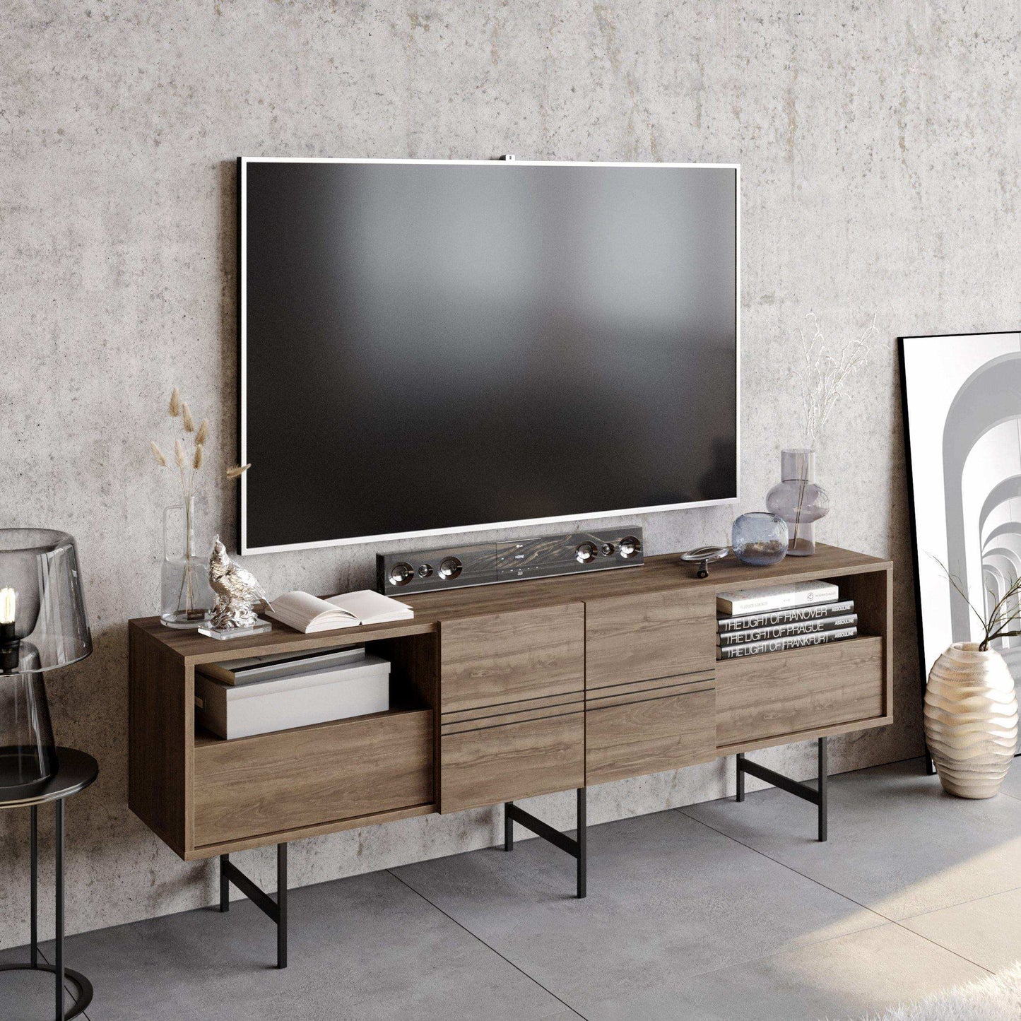 Derin 71" Media Console and TV Stand with Cabinets and Shelves for TVs up to 80"