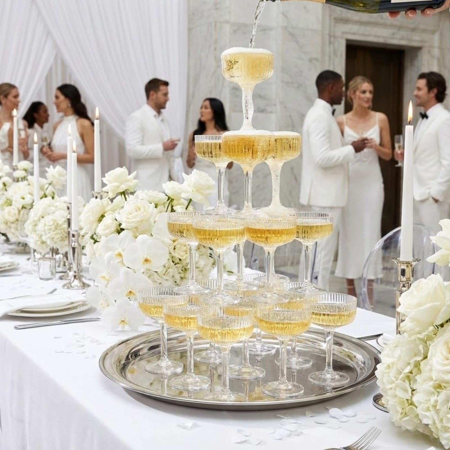 Premium ACRYLIC Champagne Tower Kit | 21 Stackable 7 oz
