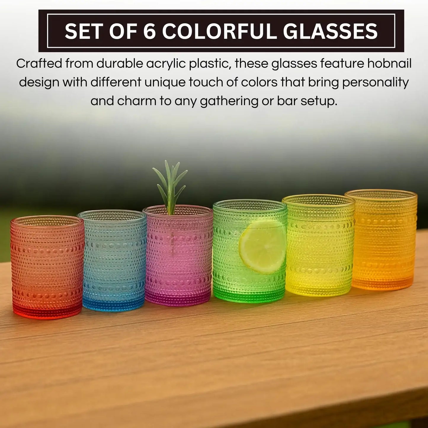 Vibes Hobnail glassware set of 6 Summer colors