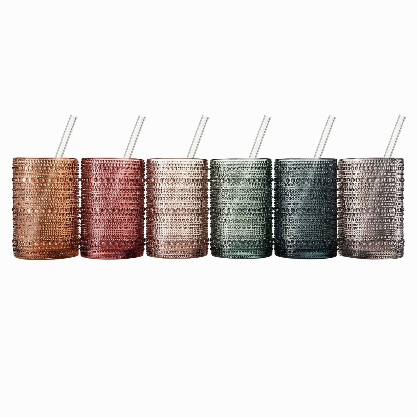 Khen Hobnail Drinking Glasses with Straws | Muted Colors | Set of 6