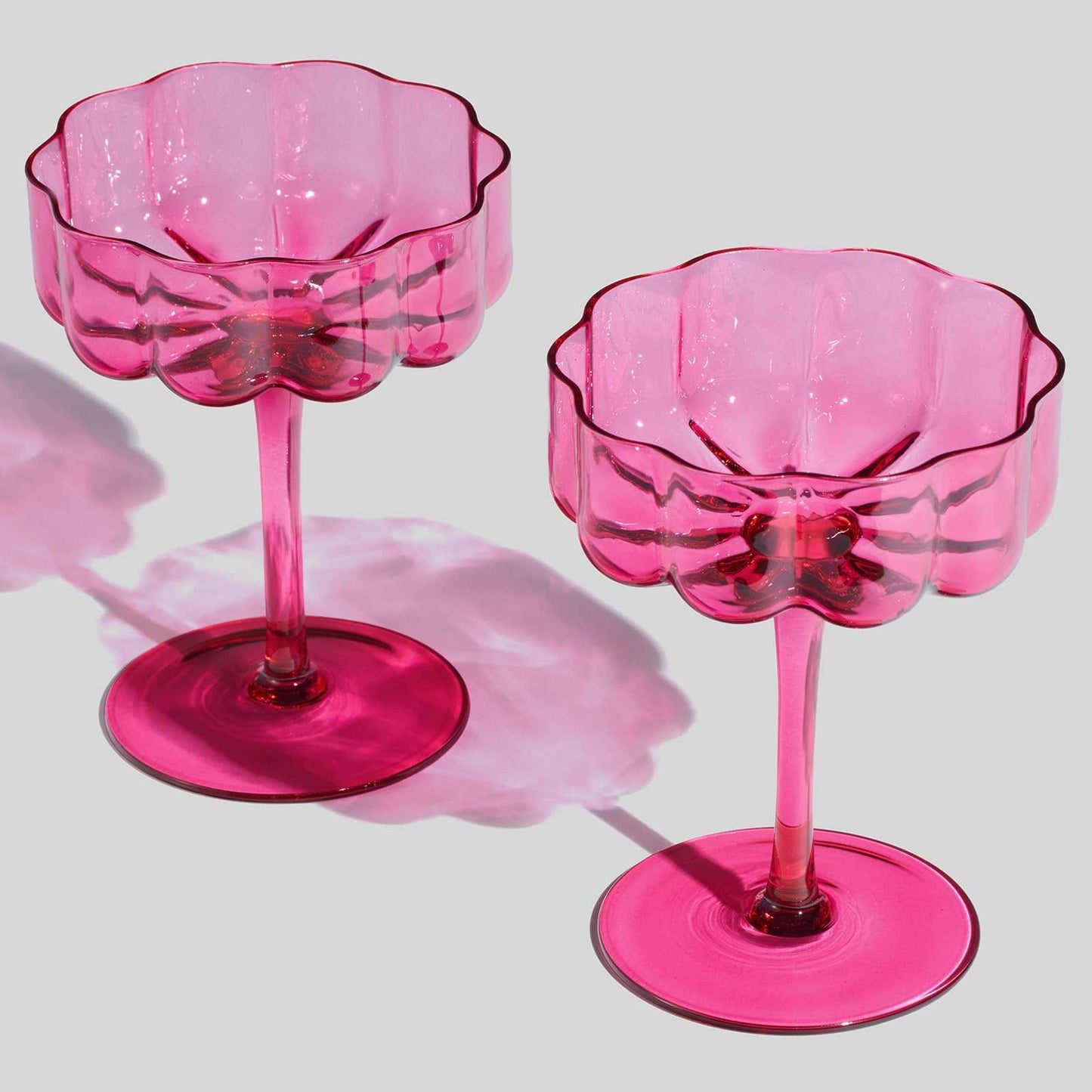Flower Vintage Wavy Glass Coupes Martini, Champagne & Cocktail Coupes - Set of 2