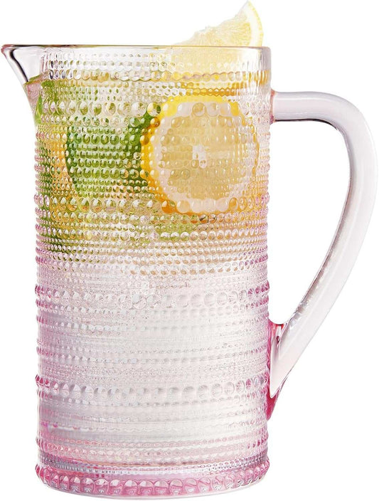Khen Hobnail Pitcher, Vintage Style Textured Artisan Design - 7.8 Inch Pink