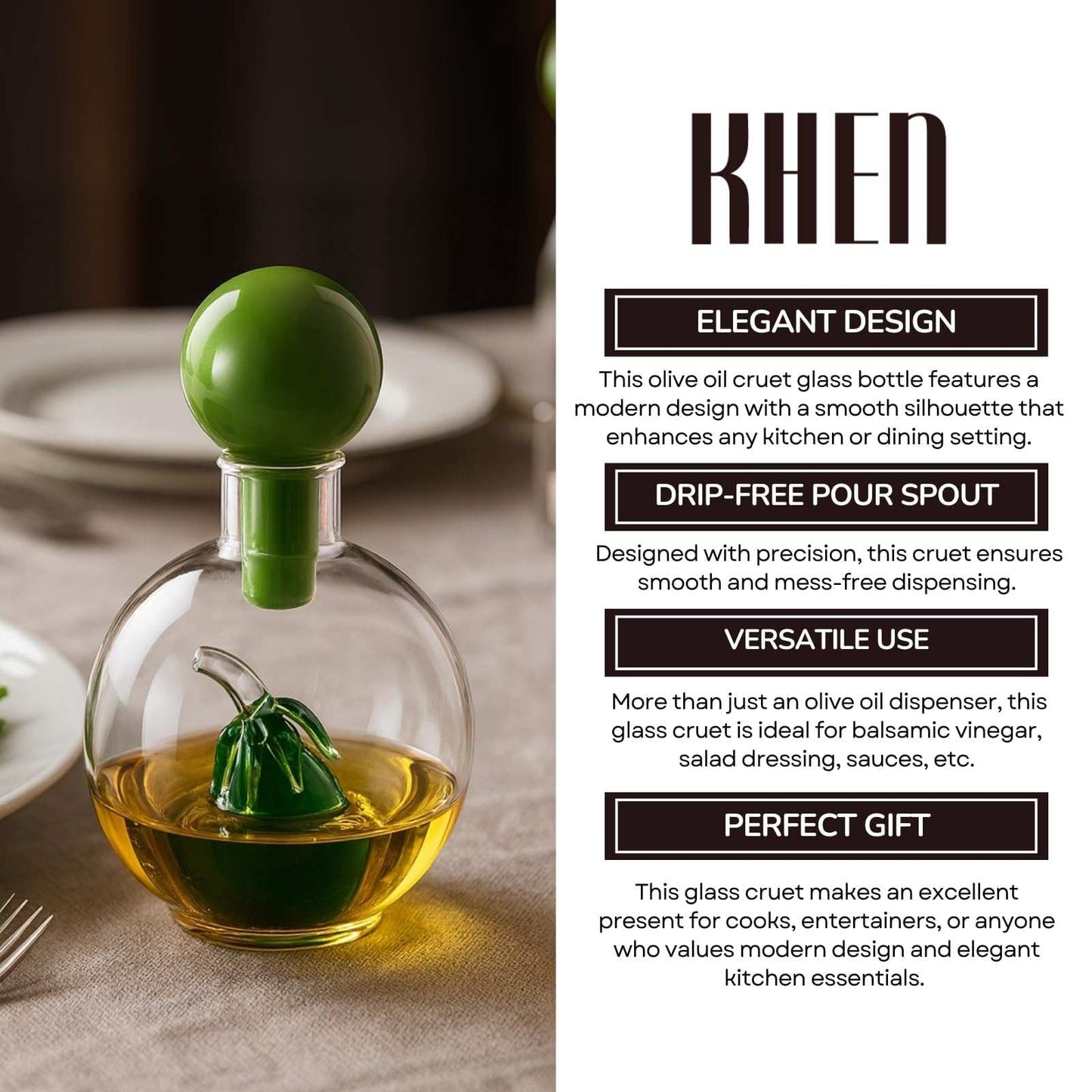 Premium Italian Design Oil Dispenser – 10oz Borosilicate Glass Carafe