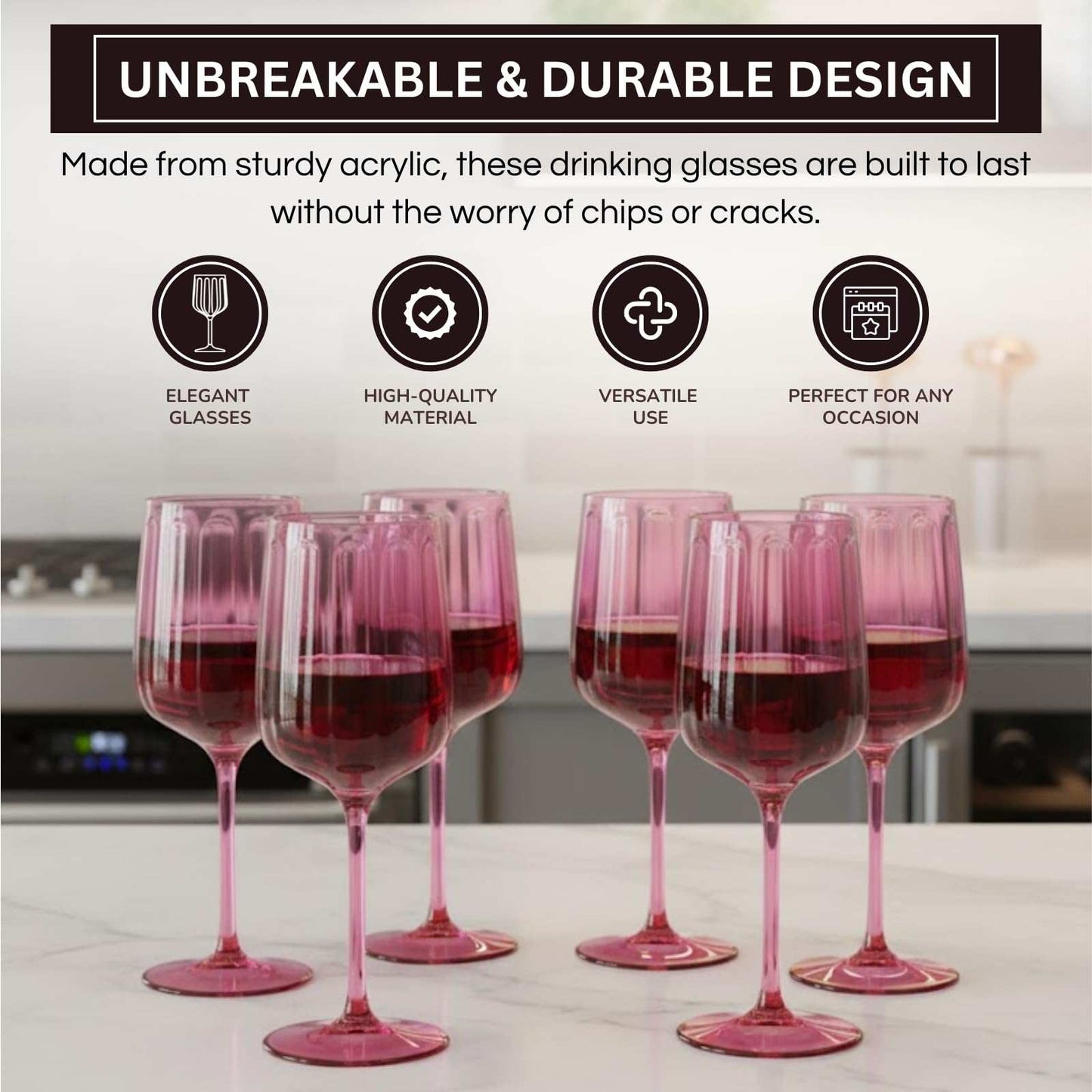 Khen Acrylic Lucia Stemmed Goblets -  Set of 6 |14oz | Coral
