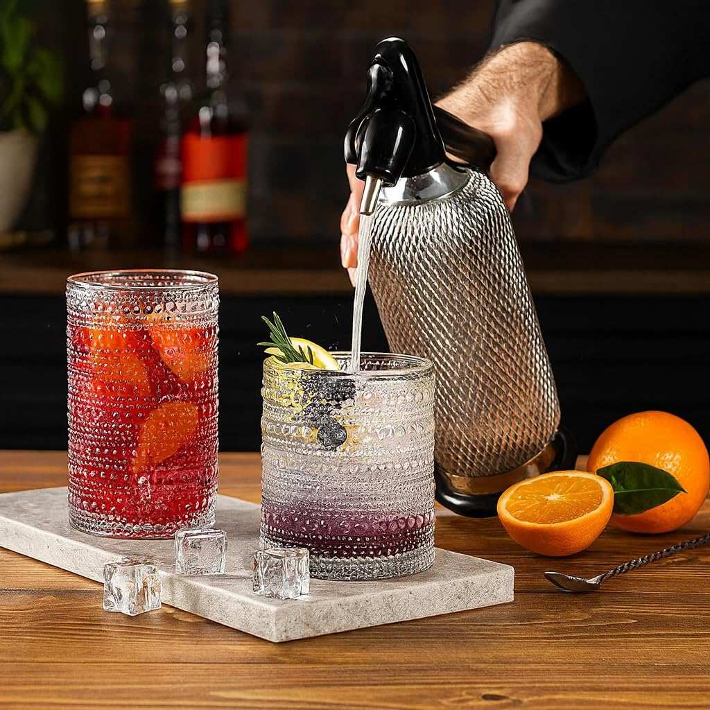 Khen Hobnail Drinking Glasses with Straws | Clear Colors | Set of 6