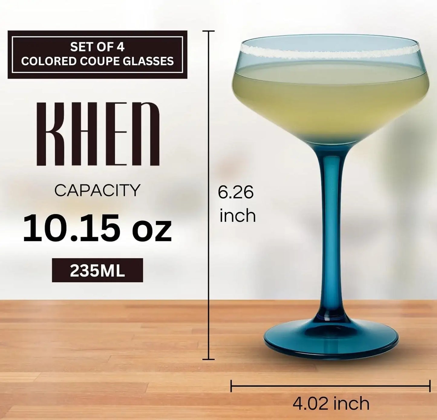 Khen Colored Acrylic Coupe Glasses – Set of 4 Stemmed 8 oz