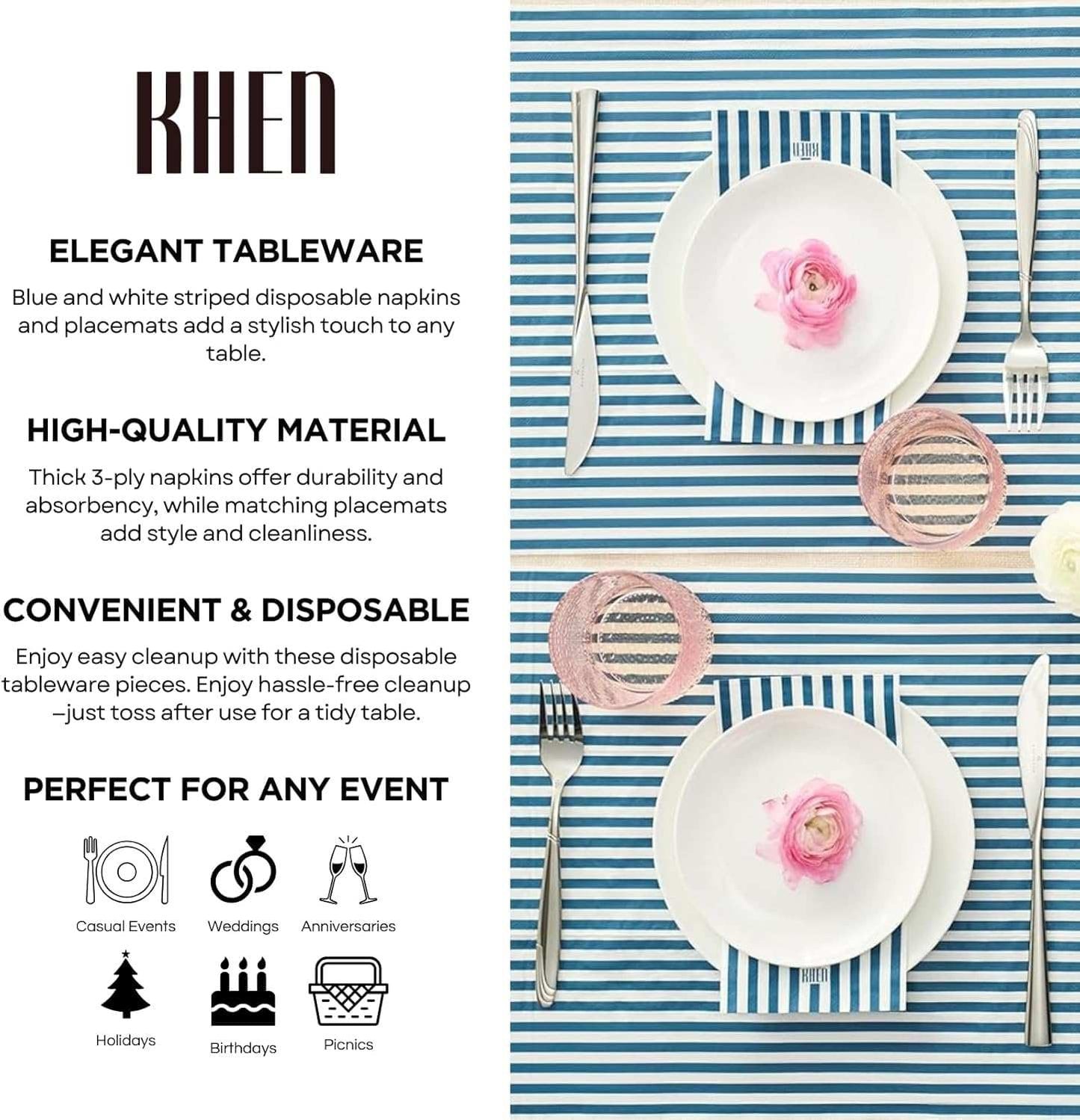 Tonal Striped Disposable Napkin Blue Set of 50 Pieces