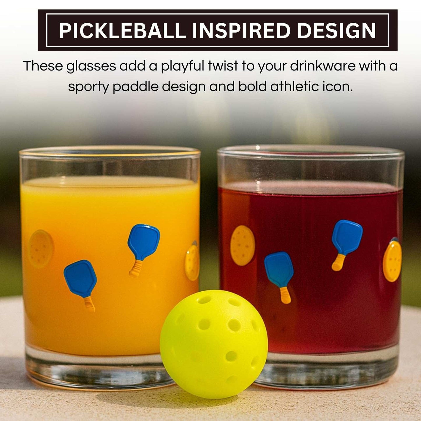 Khen Set of 2 Pickleball Paddle Icon Juice Glass Athletic Sports Cup 14.8oz