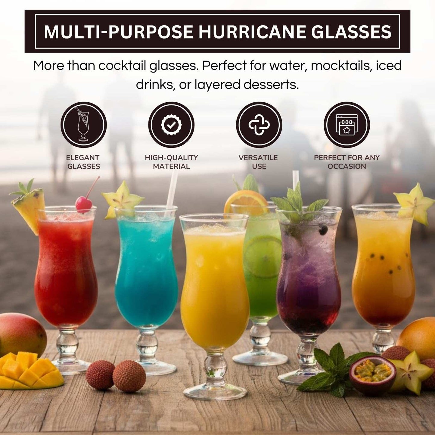 Hurricane Glassware Set of 6, Clear Glass Drinkware