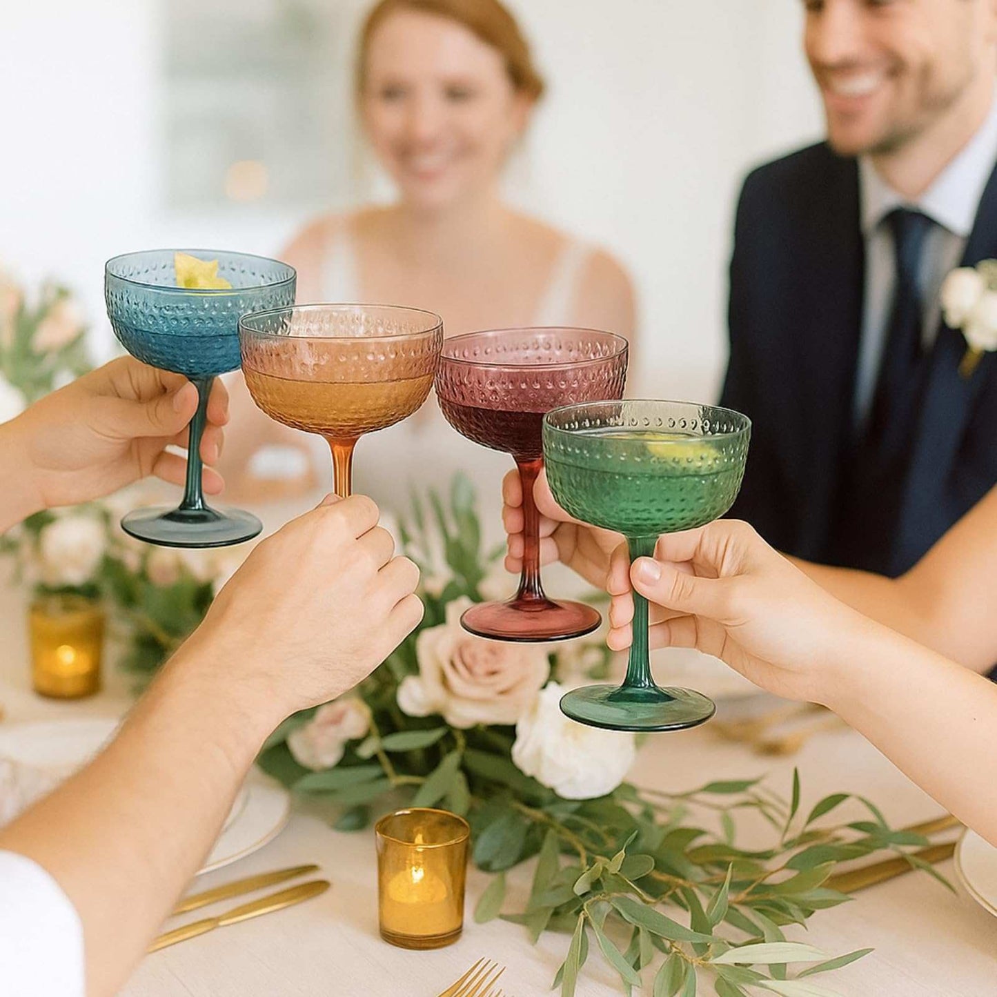 Hobnail Coupes, Cocktail Glass | Set of 4 | Muted Colors