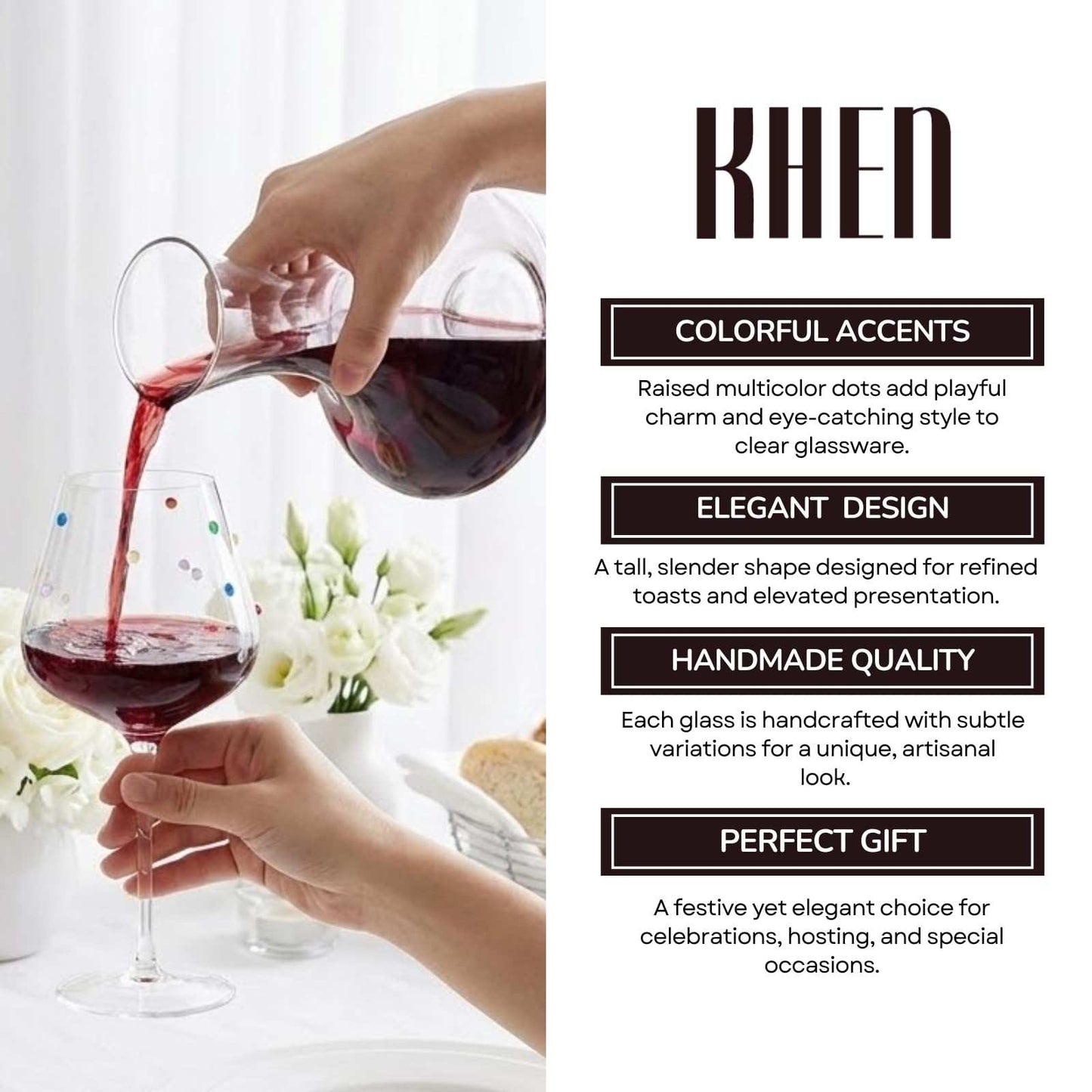 Confetti Stemmed Wine Glasses Set of 2, 20oz Multicolor Clear Glass 20oz