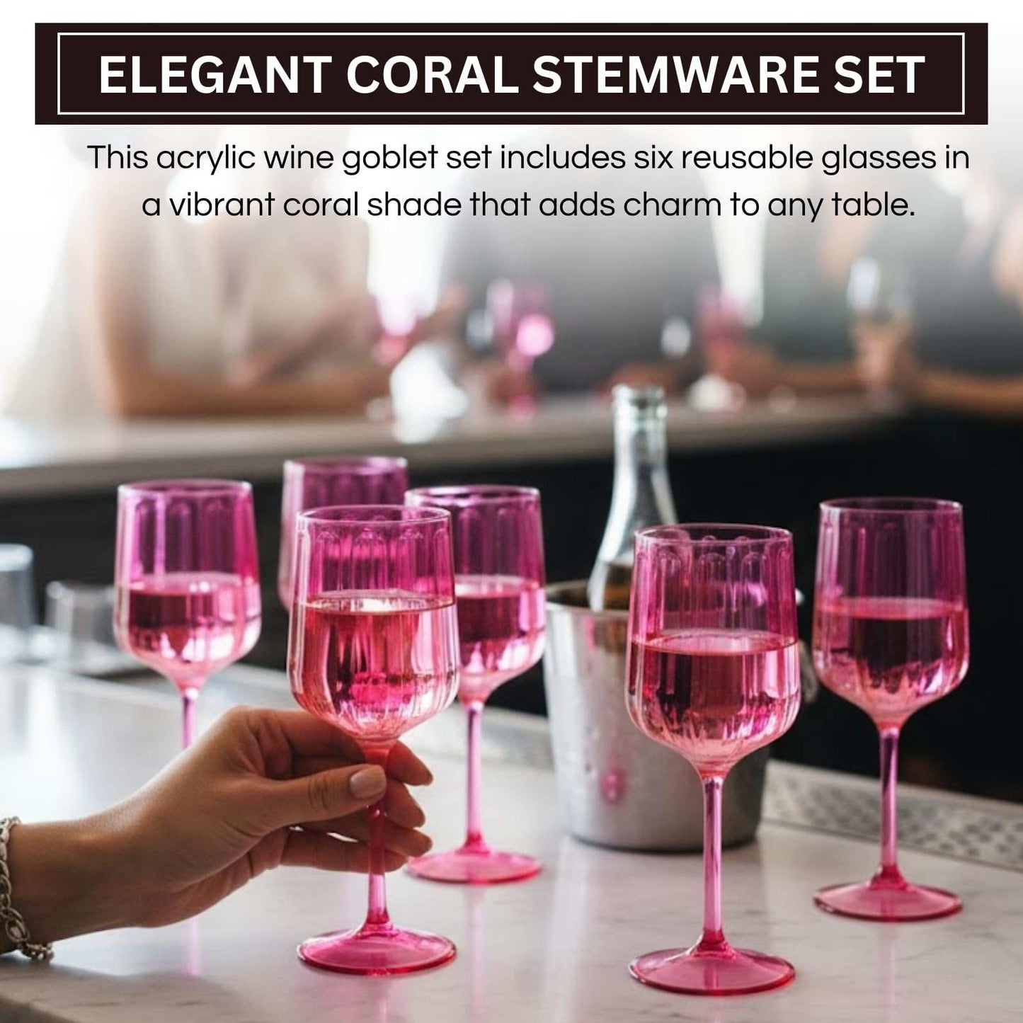 Khen Acrylic Lucia Stemmed Goblets -  Set of 6 |14oz | Coral