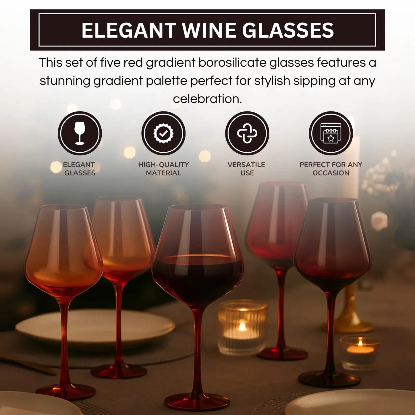 Red Rocks Gradient Colored Wine Glass | Set of 5 | 20 oz