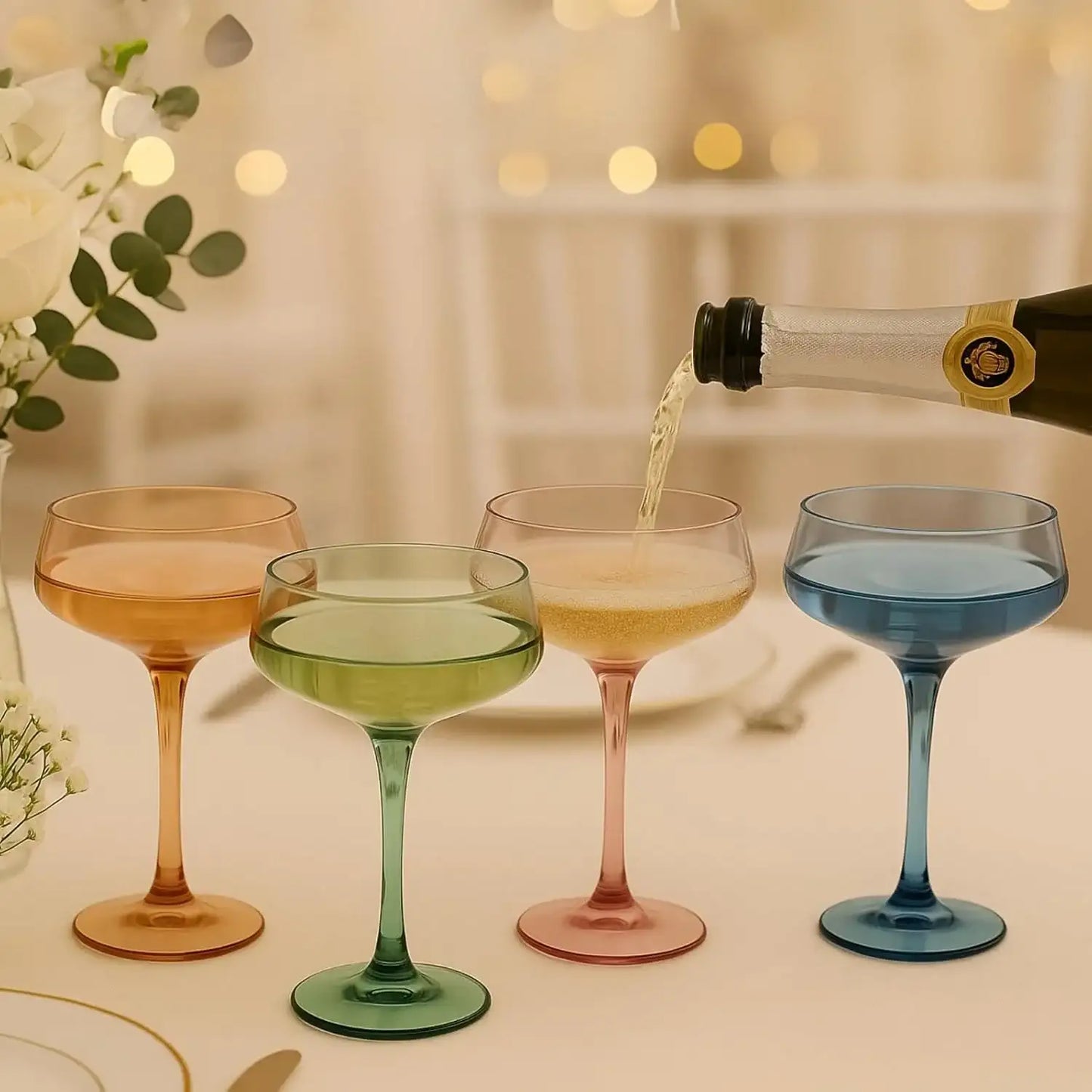 Khen Colored Acrylic Coupe Glasses – Set of 4 Stemmed 8 oz