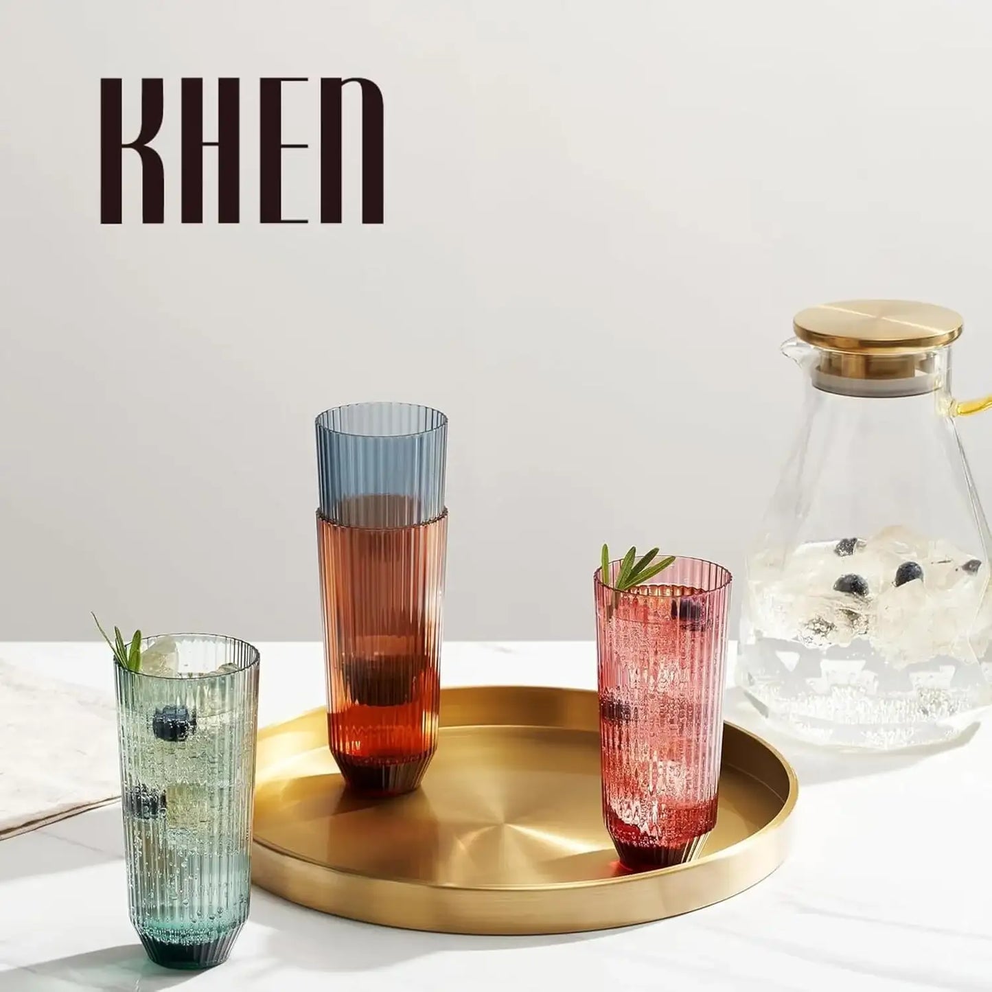 Khen Shatterproof Acrylic Ribbed Drinking Glasses Set | Set of 4