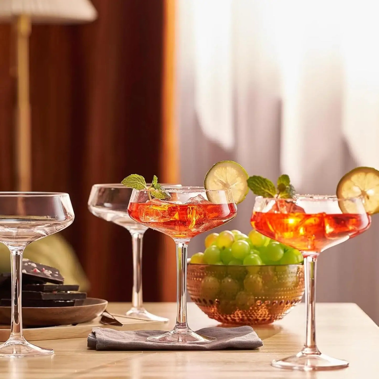 Khen Acrylic Coupe Glasses – Set of 4 Stemmed 8 oz Clear Cocktail Glasses